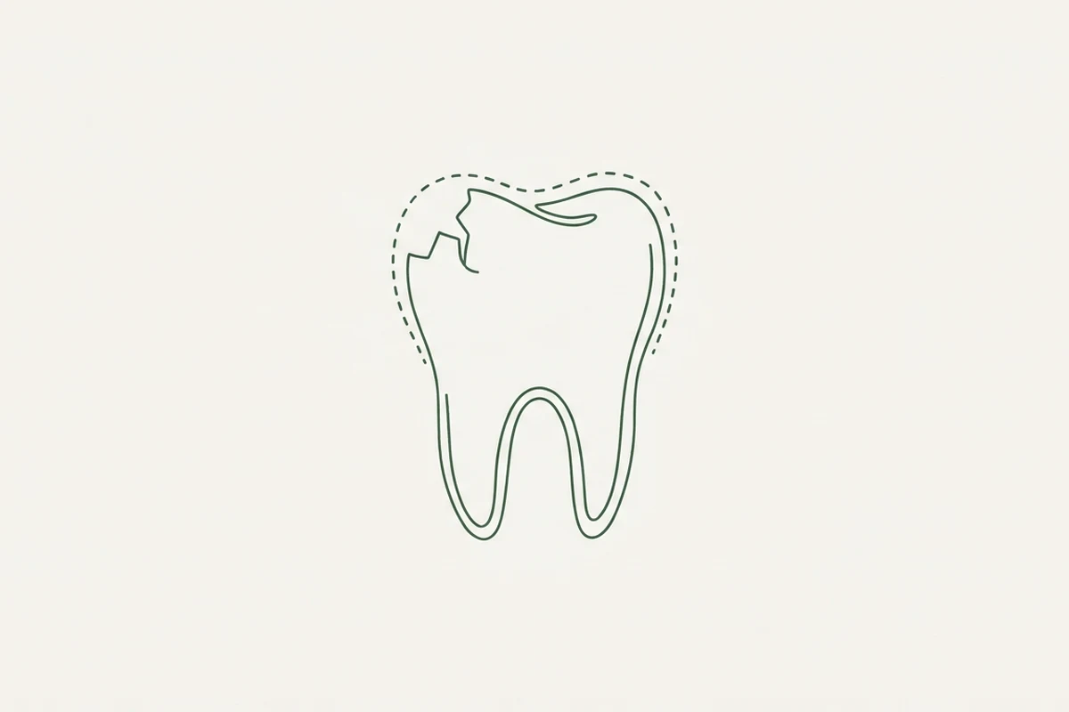 Un dente scheggiato e, tratteggiato, il bordo ricostruito