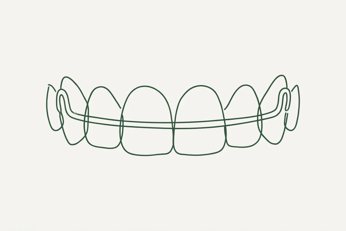 Il filo di contenzione dietro i denti davanti, visto da dentro